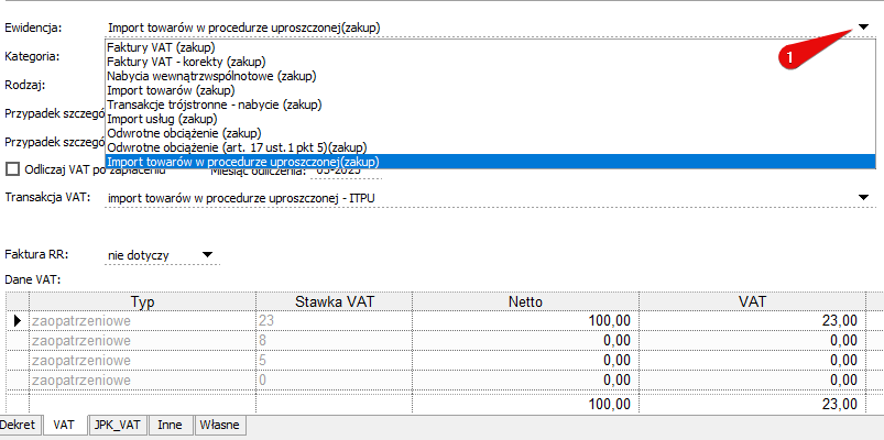 Widok konfiguracji rejestrów używanych przy imporcie dokumentów z SaldeoSMART. Krok 1.