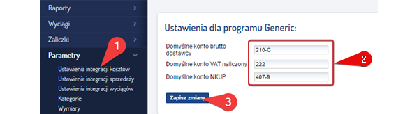 Widok domyślnych parametrów importu ustawianych w SaldeoSMART. Krok 1.