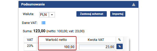 Widok ustawień kategorii dla dokumentów WNT. Krok 2.