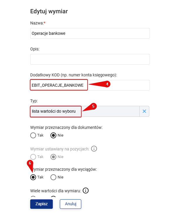 Widok obsługi wyciągów bankowych w procesie importu. Krok 3.