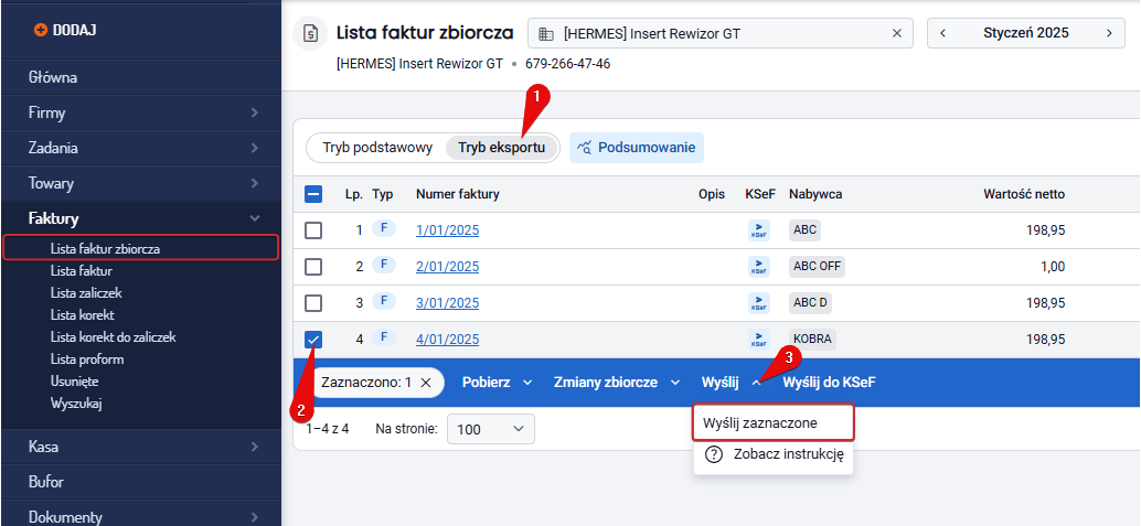 Widok importu faktur sprzedażowych wystawianych w SaldeoSMART. Krok 5.