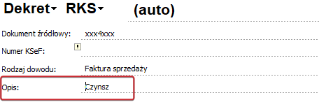 Widok nadawania opisu dekretu poprzez wymiar. Krok 1.