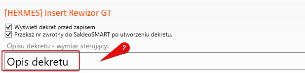 Widok nadawania opisu dekretu poprzez wymiar. Krok 3.