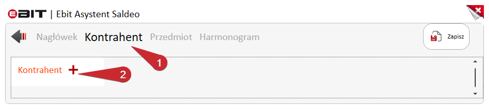 Sekcja Kontrahent z przyciskiem Dodaj otwierającym SaldeoSMART.
