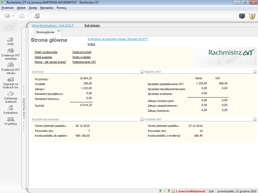 Ekran startowy programu Rachmistrz GT.