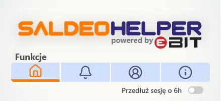 Wyłączona funkcja Przedłuż sesję o 6 godzin w panelu eBIT SaldeoHELPER.